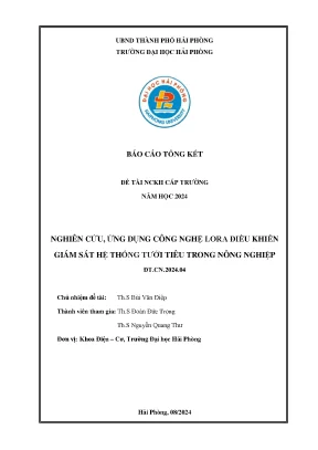 Đề tài nghiên cứu khoa học cấp trường nghiên cứu ứng dụng công nghệ lora điều khiển giám sát hệ thống tưới tiêu trong nông nghiệp