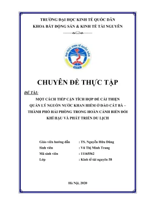 Chuyên đề thực tập một cách tiếp cận tích hợp để cải thiện quản lý nguồn nước khan hiếm ở đảo cát bà thành phố hải phòng trong hoàn cảnh biến đổi khí hậu và phát triển du lịch