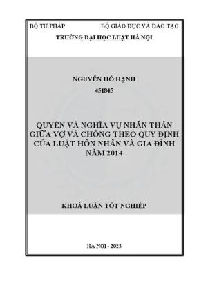 Khoá luận tốt nghiệp quyền và nghĩa vụ nhân thân giữa vợ và chồng theo quy định của luật hôn nhân và gia đình năm 2014