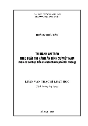 Luận văn thạc sĩ luật học thi hành án treo theo luật thi hành án hình sự việt nam trên cơ sở thực tiễn địa bàn thành phố hải phòng