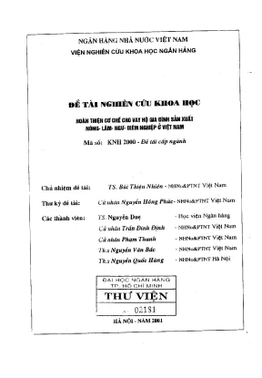 Đề tài nghiên cứu khoa học cấp ngành hoàn thiện cơ chế cho vay hộ gia đình sản xuất nông lâm ngư diêm nghiệp ở việt nam