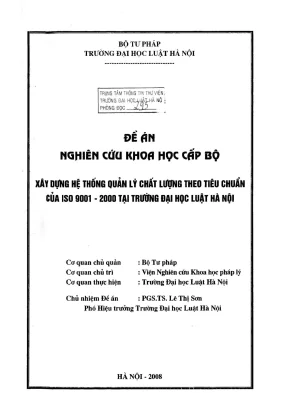 Đề án nghiên cứu khoa học cấp bộ xây dựng hệ thống quản lý chất lượng theo tiêu chuẩn của iso 9001 2000 tại trường đại học luật hà nội phần 1