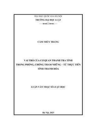Luận văn thạc sĩ luật học vai trò của cơ quan thanh tra tỉnh trong phòng chống tham nhũng từ thực tiễn tỉnh thanh hóa