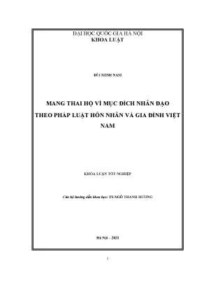 Khóa luận tốt nghiệp mang thai hộ vì mục đích nhân đạo theo pháp luật hôn nhân và gia đình việt nam