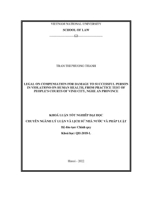 Khóa luận tốt nghiệp legal on compensation for damage to successful person in violations on human health from practice test of peoples courts of vinh city nghe an province
