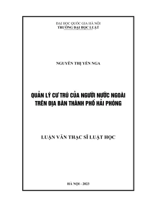 Luận văn thạc sĩ luật học quản lý cư trú của người nước ngoài trên địa bàn thành phố hải phòng