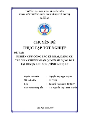 Chuyên đề thực tập tốt nghiệp nghiên cứu công tác kê khai đăng ký cấp giấy chứng nhận quyền sử dụng đất tại huyện anh sơn tỉnh nghệ an