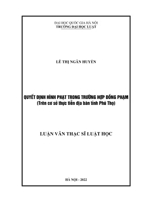Luận văn thạc sĩ luật học quyết định hình phạt trong trường hợp đồng phạm trên cơ sở thực tiễn địa bàn tỉnh phú thọ
