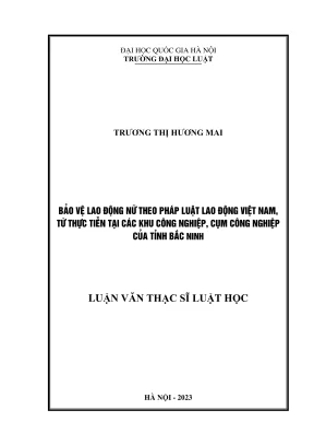 Luận văn thạc sĩ luật học bảo vệ lao động nữ theo pháp luật lao động việt nam từ thực tiễn tại các khu công nghiệp cụm công nghiệp của tỉnh bắc ninh