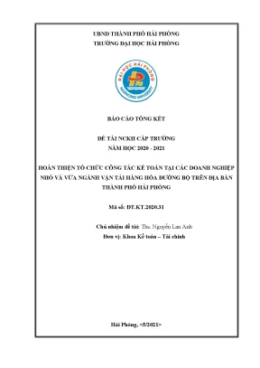 Đề tài nghiên cứu khoa học cấp trường hoàn thiện tổ chức công tác kế toán tại các doanh nghiệp nhỏ và vừa ngành vận tải hàng hóa đường bộ trên địa bàn thành phố hải phòng