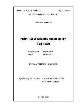 Luận án tiến sĩ luật học pháp luật về mua bán doanh nghiệp ở việt nam