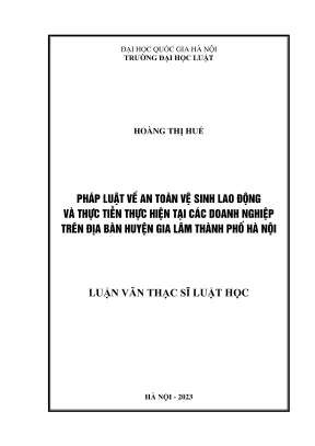 Luận văn thạc sĩ luật học pháp luật về an toàn vệ sinh lao động và thực tiễn thực hiện tại các doanh nghiệp trên địa bàn huyện gia lâm thành phố hà nội