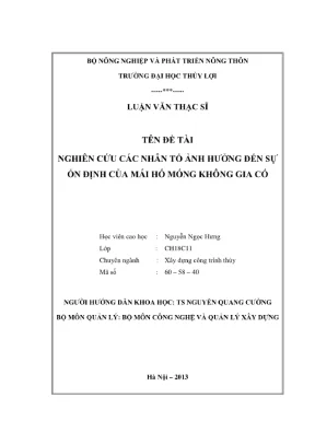 Luận án thạc sĩ xây dựng công trình thủy nghiên cứu nhân tố ảnh hưởng đến sự ổn định của mái hố móng không gia cố