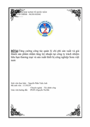 Chuyên đề thực tập tốt nghiệp tăng cường quản lý chi phí và giá thành sản phẩm nhằm tăng lợi nhuận tại công ty tnhh thương mại và sản xuất thiết bị công nghiệp sora việt nam