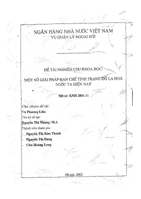 Đề tài nghiên cứu khoa học một số giải pháp hạn chế tình trạng đô la hóa nước ta hiện nay