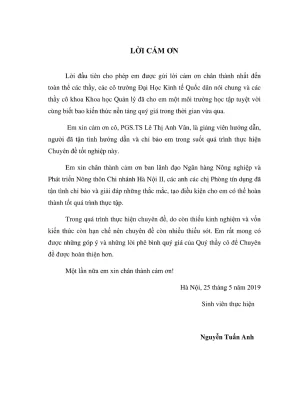 Chuyên đề thực tập tốt nghiệp quản lý cho vay khách hàng cá nhân ngân hàng nông nghiệp và phát triển nông thôn chi nhánh hà nội ii