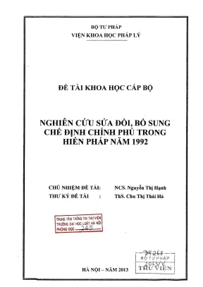 Đề tài khoa học cấp bộ nghiên cứu sửa đổi bổ sung chế định chính phủ trong hiến pháp năm 1992