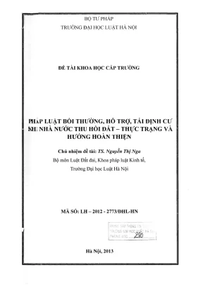 Đề tài khoa học cấp trường pháp luật bồi thường hỗ trợ tái định cư khi nhà nước thu hồi đất thực trạng và hướng hoàn thiện