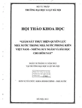 Kỷ yếu hội thảo khoa học giám sát thực hiện quyền lực nhà nước trong nhà nước phong kiến việt nam những suy ngẫm và bài học cho hôm nay