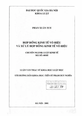 Luận văn thạc sĩ luật học hợp đồng kinh tế vô hiệu và xử lý hợp đồng kinh tế vô hiệu