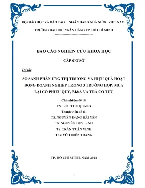 Đề tài nghiên cứu khoa học cấp cơ sở so sánh phản ứng thị trường và hiệu quả hoạt động doanh nghiệp trong 3 trường hợp mua lại cổ phiếu quỹ ma và trả cổ tức