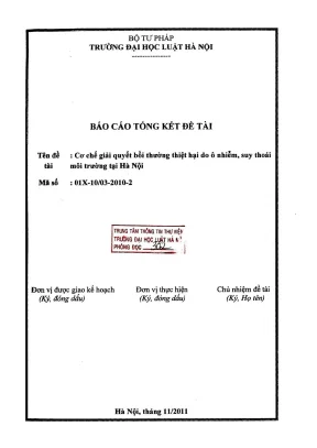 Báo cáo tổng kết đề tài cơ chế giải quyết bồi thường thiệt hại do ô nhiễm suy thoái môi trường tại hà nội