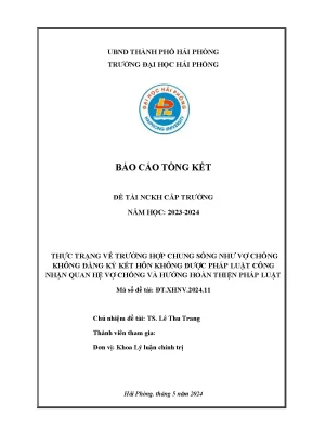 Đề tài nghiên cứu khoa học cấp trường thực trạng về trường hợp chung sống như vợ chồng không đăng ký kết hôn không được pháp luật công nhận quan hệ chồng và hướng hoàn thiện pháp luật