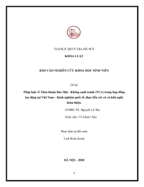 Đề tài nghiên cứu khoa học pháp luật về thỏa thuận bảo mật không cạnh tranh nca trong hợp đồng lao động tại việt nam kinh nghiệm quốc tế thực tiễn xét xử và kiến nghị hoàn thiện