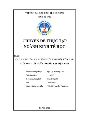 Chuyên đề thực tập nghiên cứu các nhân tố ảnh hưởng tới thu hút vốn đầu tư trực tiếp nước ngoài tại việt nam
