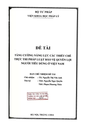 Đề tài khoa học cấp bộ tăng cường năng lực các thiết chế thực thi pháp luật bảo vệ quyền lợi người tiêu dùng ở việt nam