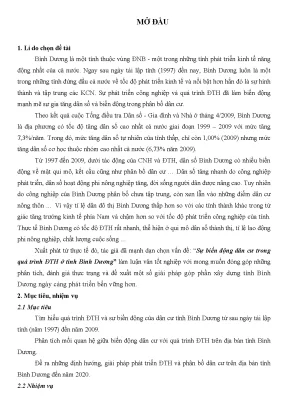Luận văn sự biến động dân cư trong quá trình đth ở tỉnh bình dương