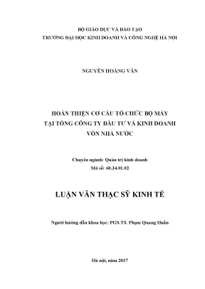 Luận văn thạc sĩ hubt cơ cấu tổ chức bộ máy tại tổng công ty đầu tư và kinh doanh vốn nhà nước