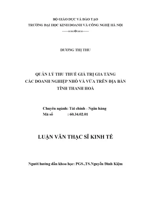 Luận văn thạc sĩ hubt hoạt đông thu thuế giá trị gia tăng các doanh nghiệp nhỏ và vừa trên địa bàn tỉnh thanh hoá