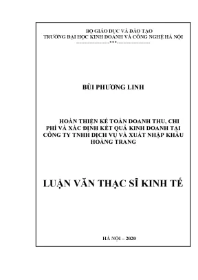 Luận văn thạc sĩ hubt công tác kế toán doanh thu chi phí và xác định kết quả kinh doanh tại công ty tnhh dịch vụ và xuất nhập khẩu hoàng trang