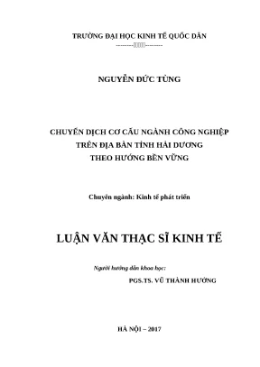 Luận văn thạc sĩ chuyển dịch cơ cấu ngành công nghiệp trên địa bàn tỉnh hải dương theo hướng bền vững