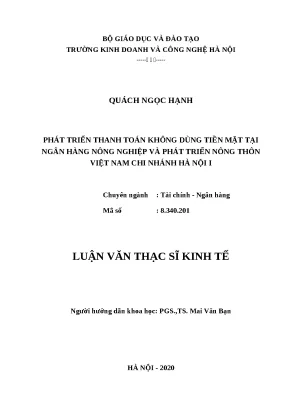 Luận văn thạc sĩ hubt thanh toán không dùng tiền mặt tại ngân hàng nông nghiệp và phát triển nông thôn việt nam chi nhánh hà nội i