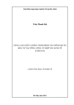 Luận văn thạc sĩ nâng cao chất lượng thẩm định tài chính dự án đầu tư tại tổng công ty hợp tác kinh tế