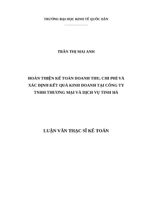 Luận văn thạc sĩ hubt kế toán doanh thu chi phí và xác định kết quả kinh doanh tại công ty tnhh thương mại và dịch vụ tinh hà