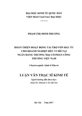 Luận văn thạc sĩ hoàn thiện hoạt động tài trợ vốn đầu tư cho doanh nghiệp siêu vi mô tại ngân hàng thương mại cổ phần công thương việt nam