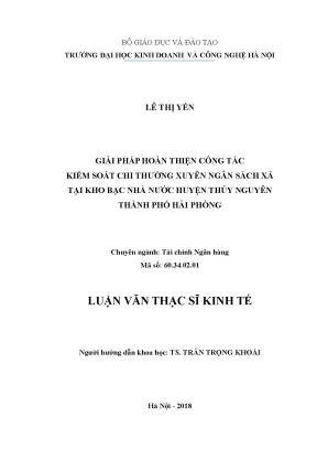 Luận văn thạc sĩ hubt công tác kiểm soát chi thường xuyên ngân sách xã tại kho bạc nhà nước huyện thủy nguyên thành phố hải phòng