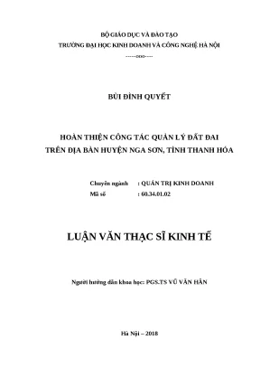 Luận văn thạc sĩ hubt hoàn thiện công tác quản lý đất đai trên địa bàn huyện nga sơn tỉnh thanh hóa
