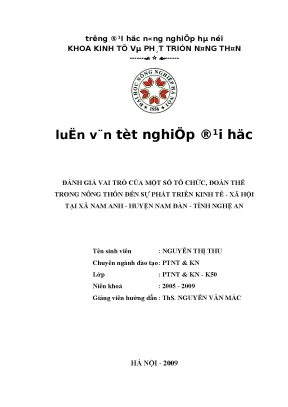 Luận văn đánh giá vai trò của một số tổ chức đoàn thế trong nông thôn đến sự phát triển kinh tế xã hội tại xã nam anh huyện nam đàn tỉnh nghệ an