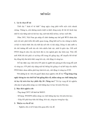 Luận văn thạc sĩ giáo dục học ứng dụng công nghệ thông tin thiết kế bài giảng điện tử nhằm nâng cao chất lượng dạy và học bộ môn hóa học phần lớp 10 nâng cao