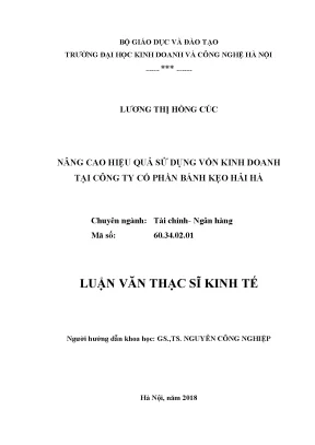 Luận văn thạc sĩ hubt hiệu quả sử dụng vốn kinh doanh tại công ty cổ phần bánh kẹo hải hà