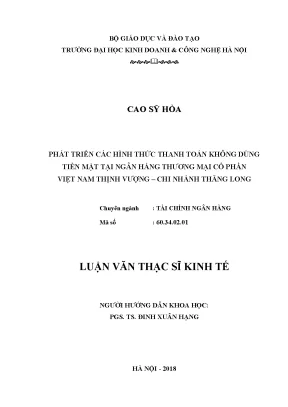 Luận văn thạc sĩ hubt các hình thức thanh toán không dùng tiền mặt tại ngân hàng thương mại cổ phần việt nam thịnh vượng chi nhánh thăng long