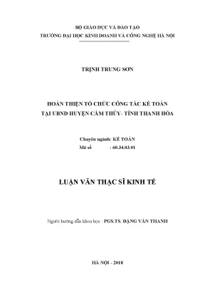 Luận văn thạc sĩ hubt hoàn thiện tổ chức công tác kế toán tại ubnd huyện cẩm thủy tỉnh thanh hóa