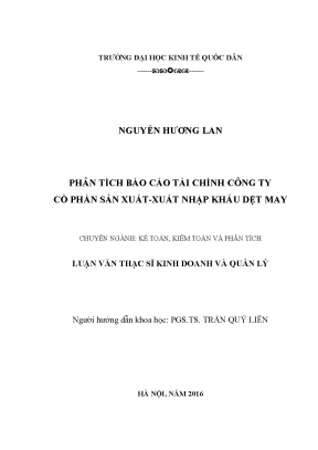 Luận văn thạc sĩ phân tích báo cáo tài chính công ty cổ phần sản xuất xuất nhập khẩu dệt may