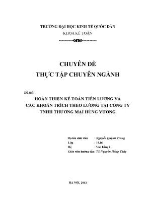 Luận văn tốt nghiệp hoàn thiện kế toán tiền lương và các khoản trích theo lương tại tnhh thương mại hùng vương