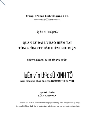 Luận văn thạc sĩ quản lý đại lý bảo hiểm tại tổng công ty bảo hiểm bưu điện