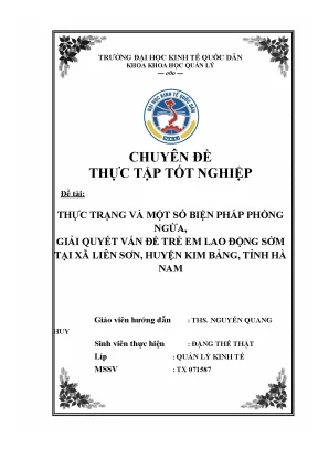Luận văn tốt nghiệpmột số biện pháp phòng ngừa giải quyết vấn đề trẻ em lao động sớm tại xã liên sơn huyện kim bảng tỉnh hà nam